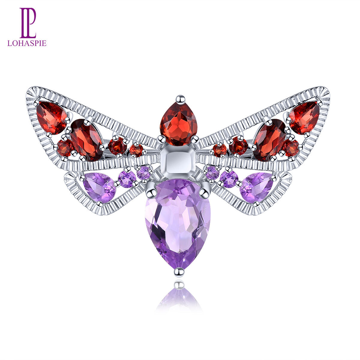 Natural Amethyst Red Garnet Citrine Bird shape Brooch Silver 925 Original Design Fashion Korean Style Jewelry Accessory Fine Elegant Birthday Accessory Gift for Women