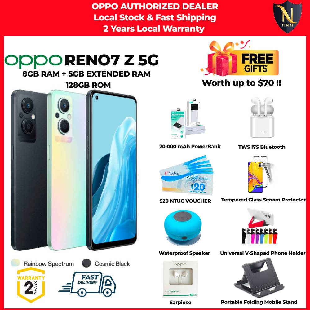 FREE $70 WORTH OF GIFTS & FREE Delivery | OPPO RENO7 Z 5G /8GB RAM + 5GB EXTENDED RAM 128GB ROM/2Years Local OPPO Warranty